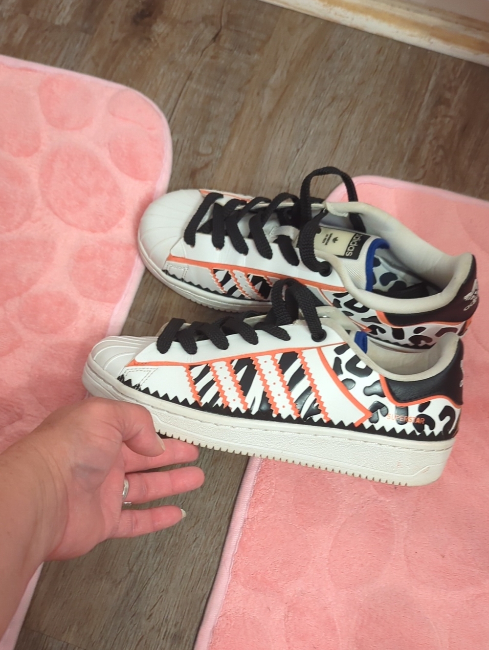 adidas Kids White Black Sneakers with Coral Accents